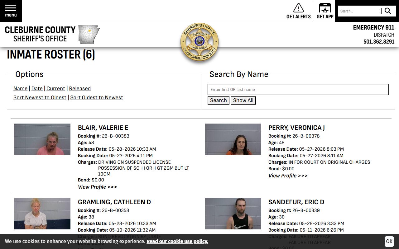 Cleburne County jail mugshots 48-hour release roster booking photos