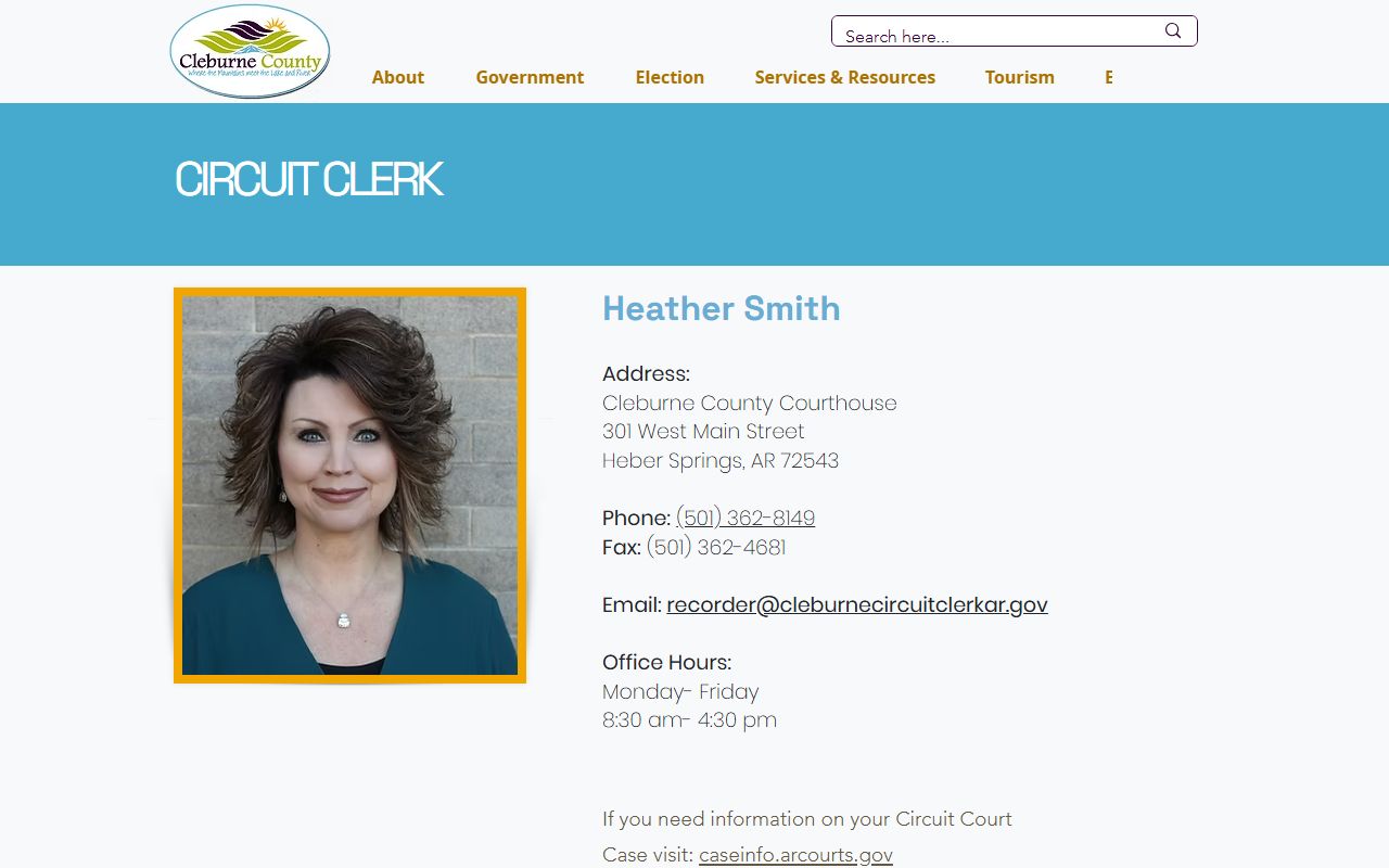 Cleburne County court records after arrest Circuit Clerk contact page