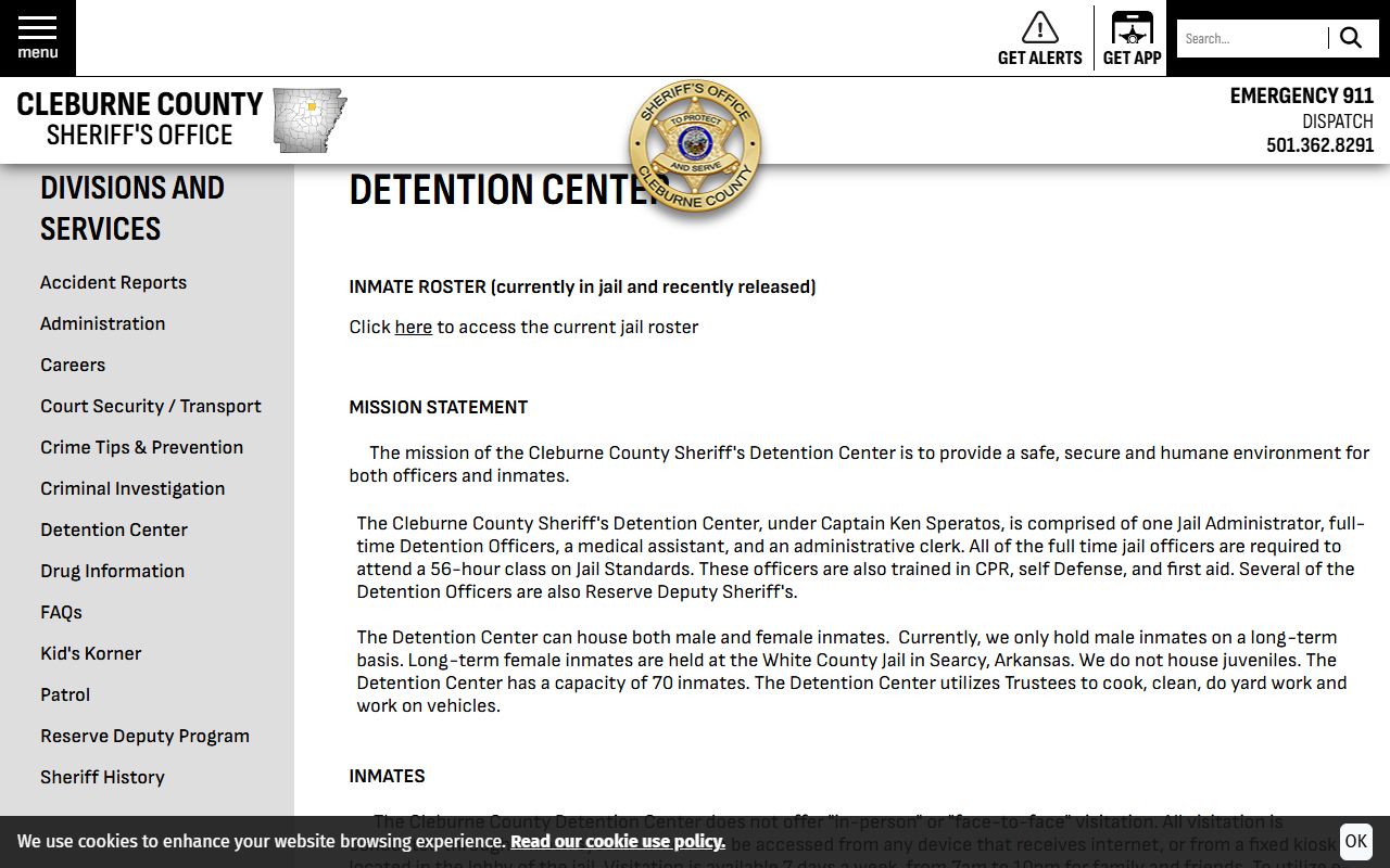Cleburne County Sheriff's Office Detention Center jail information page